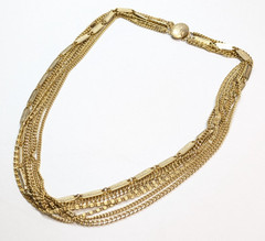 VTG Multi 7 Strand Gold Tone Chain Statement Chunky Necklace 24″ Long