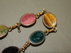 Bal-Ron Signed 5 Multicolor Scarab Link Bracelet 1/20 12k GF 7.50” L Vintage