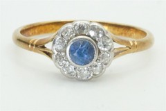 ANTIQUE ENGLISH EDWARDIAN 18K GOLD SAPPHIRE & DIAMOND CLUSTER RING c1910