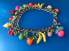 Fun Bright Cheerful Vintage 1960s Fruits Tutti Frutti Fruit Charm Bracelet