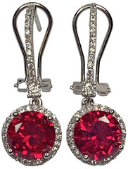 YGI Sterling 925 Heated Red Ruby CZ Dangle Waterfall Latchback 1” Earrings 4G