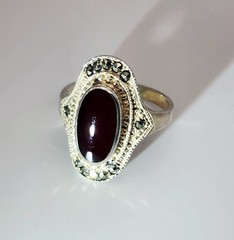 ND Vintage Sterling Silver Carnelian Marcasite Accent Ring Size 9
