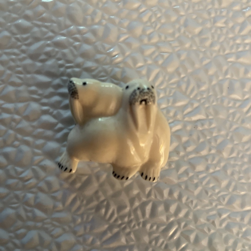 Vintage Hand-Carved Walrus Pin With Black Accents