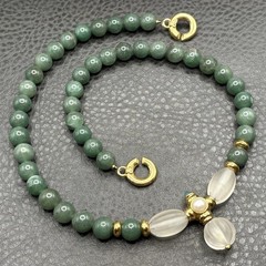 Francesca Romano Etruscan Style Green Stone & Molded Glass Beaded Necklace 19”