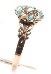 Victorian Art Deco Diamond Engagement Pearl Turquoise 14KY Ring Size 11.75 UK-X