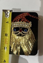 Santa Claus Rhinestone & Fringe Christmas Brooch Pin Beard & Hat Move Vintage