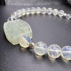 925 Sterling Silver Necklace ~ VTG Carved Jade & Opalite Artisan ~ 16” ~ 110g