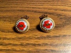 Vintage Russian Enamel Rostov Finift Filigree GOLD Frame Round Earrings 1988