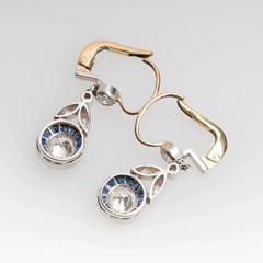 Art Deco Style 2.55Ct Lab Created Diamond & Sapphire 14K White Gold FN Earrings