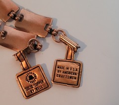 2 Vintage Solid Copper Bracelets by Bell Engraved w/ Sun motif made in USA 7.5″
