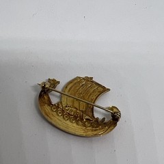 Vintage Signed Norway 925 Enamel Sterling Viking Boat 1.3” Brooch Pin