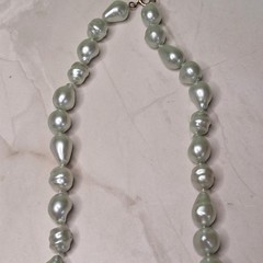 Baroque Pearl Necklace Irregular Iridescent Light Green Faux Pearl Beads Vintage