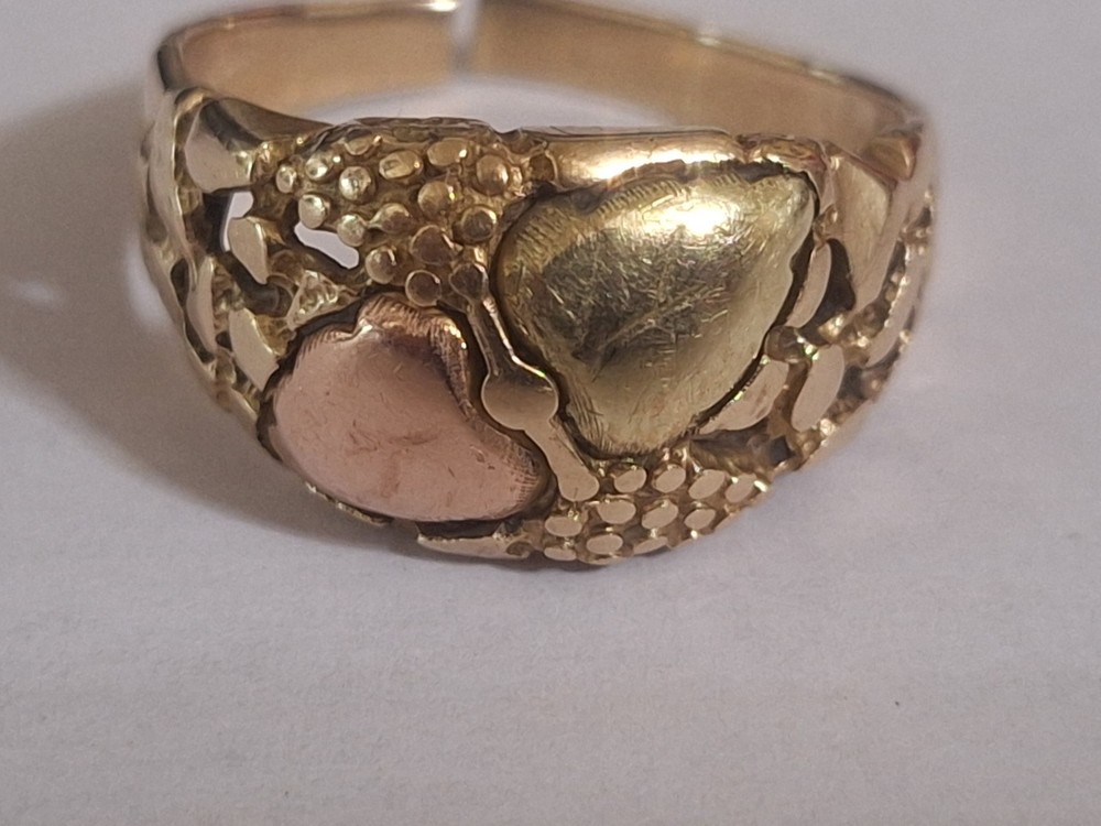 Vintage Signed CCO 10k Multi Tone Gold Leaf Black Hills Style Band Ring Size
