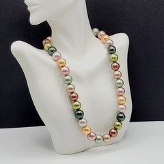 Lustrous Pastel Metallic Coated Glass Faux Pearls Earthy Jewel Tones 19 Inch