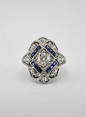 Vintage Edwardian Style Lab Created Diamond Art Deco Engagement 14K Gold FN Ring