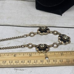 VTG Signed Barclay Necklace & Screw Earrings Set Gold Tone Rhinestone Flower