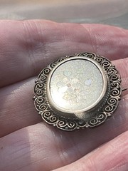 Antique 800 Silver Pietra Dura Floral Mosiac Filigree Oval Brooch