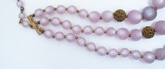 1950s Lucite Necklace Lavender Pink Moonglow Glitter Gold Filigree Beads Grandma