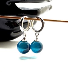 Unique blue Natural dyed Amber Earrings 5g
