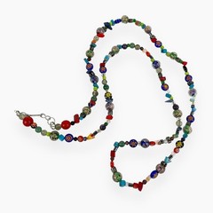 Vintage Glass Beaded Necklace Colorful Natural Stone Chips Artisan Boho Chic