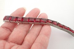 Art Deco Vintage Diamonbar Sterling Silver Channel Set Bracelet Red Openback