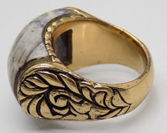 signed Barse Grey Howlite Jasper? Stone Scroll Leaf Chunky Ring sz 8.75