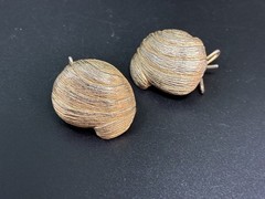 Vintage Gold Tone Textured Clip On Earrings Abstract Organic Modernist