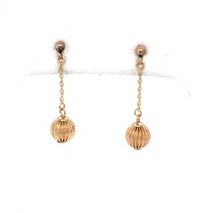Vintage Late Mid-Century Modern 14K Yellow Gold Textured Ball Dangle Pierced Ear
