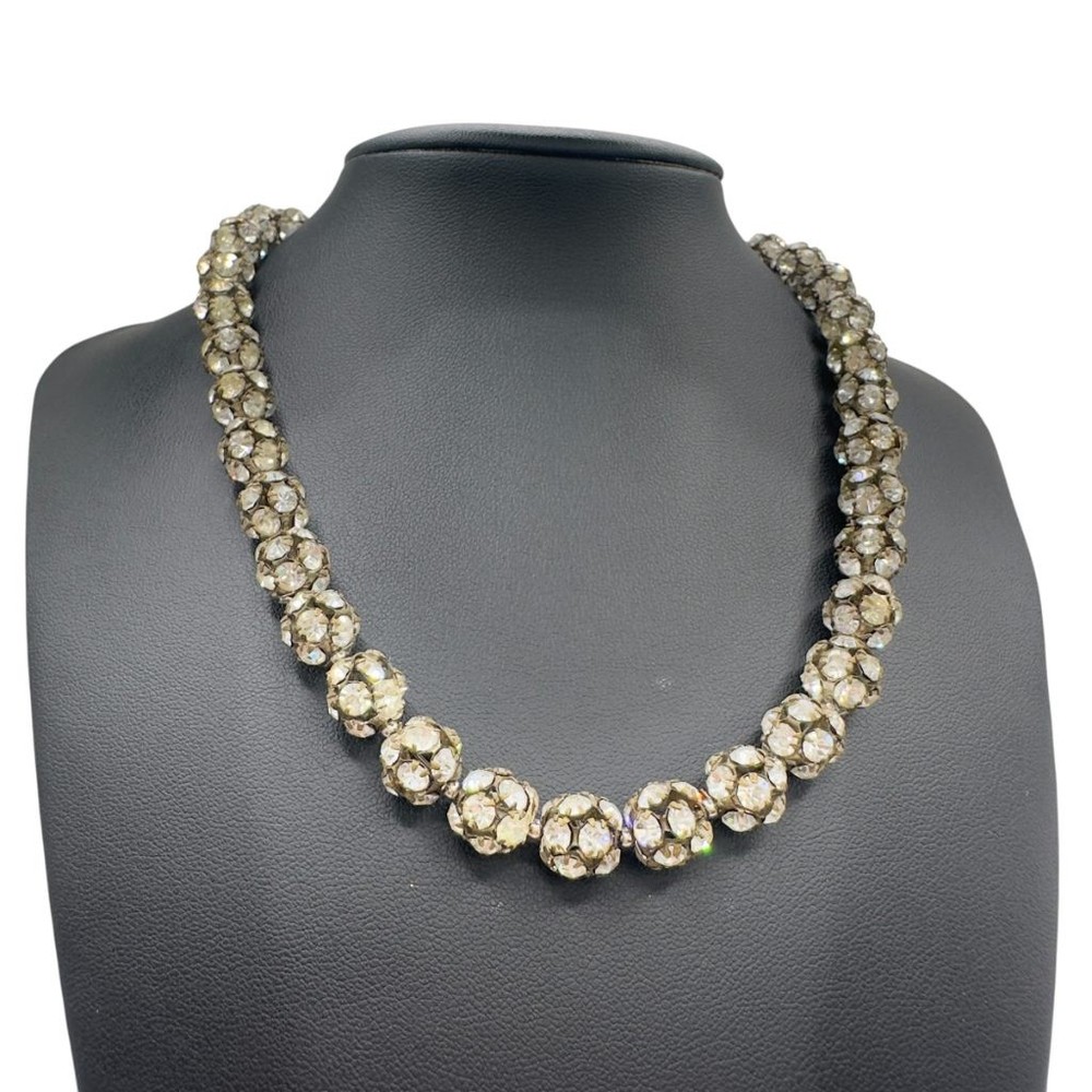 Vintage Rhinestone Necklace Disco Ball Style 16″ 1950s 1960s Mid Century