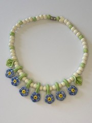 Vintage Flying Colors Ceramic Blue Flower Necklace-Pristine Condition