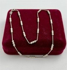 925 Sterling Silver Italy 3MM Triple Bead Stations Box Chain Necklace 16″ Long