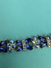 Signed Star AB & Sapphire Blue Rhinestone Bracelet Snap Close & Safety Chain