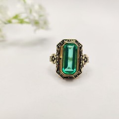 925 silver created emerald ring vintage antique Handmade Size 7
