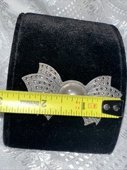 Vintage Judith Jack Sterling Silver 925 Marcasite and Faux Pearl Bow Brooch