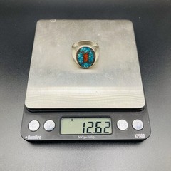 Vintage Navajo 925 Sterling Silver Turquoise Red Coral Signet Ring Size 12.5 12g