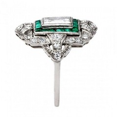 Art Deco Style Lab Created Diamond & Emerald 925 Sterling Silver Engagement Ring