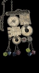 Vtg Unica Mixed Media Hippie Style Necklace 17″ Enamel Boho Dangling Crystals