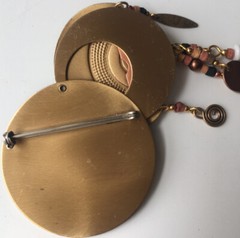 Vintage Artisan Art Deco Style Brooch Pin Dangle Beaded Statement Jewelry