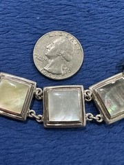 Vtg Signed NF Chapal Zenray Sterling Silver 925 Mother Of Pearl Panel Bracelet