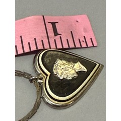 Vintage Mercury Dime Heart Cameo Pendant Silver Tone Black Enamel Sweetheart