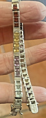 Vintage Sterling 925 Channel Set Square Cut Multi Colored Gemstone Bracelet