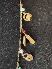 Vintage Signed Glassworks Studio Multi Charm Love Luck Fun Heart 28″ Necklace