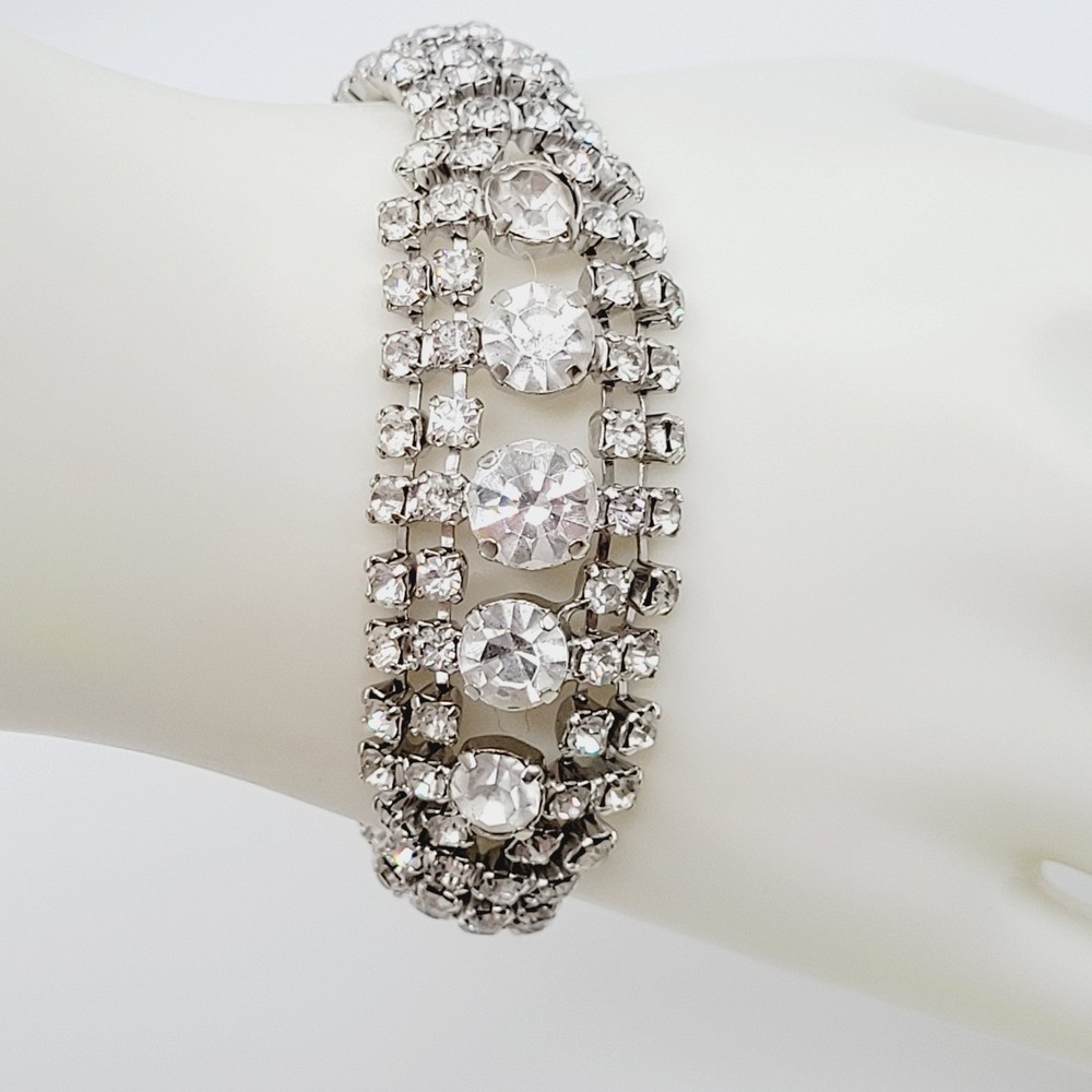 La Rel Rhinestone Clear Sparkling Wide Multi Stone Fancy Dress Vintage Bracelet