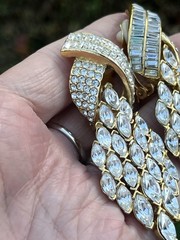 Vintage Ciner? Crystal Rhinestone Statement Drop Hinged Clip on Earrings 3″ Long