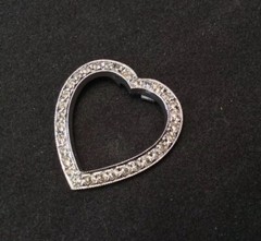 Antique Theda 925 Sterling Silver Rhinestone Open Heart Love Slide Pendant