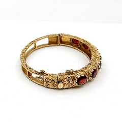VTG Sydney Berman 13k Yellow Gold Ornate Almandine Garnet 6.5″ Bangle Bracelet