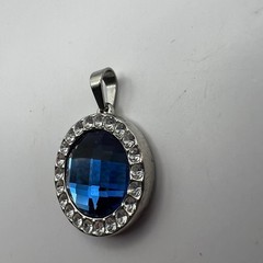 Vintage Simulated Blue Stone Pendant Faceted with Clear Crystal Accents