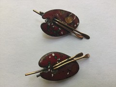 Vintage Matisse Brooch and Earring Set Copper Enamel Painter Palette Art Clip On