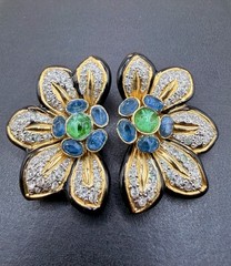 Vogue Bijoux Couture Poured Glass Enamel Floral Clip Earrings Rare Runway Style