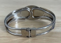 Vintage Unicorn Cloisonne Blue Enamel Cuff Bracelet Silver Tone Clamper Hinged